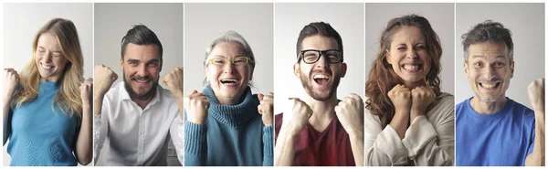 Collage van mensen enthousiast en gelukkig — Stockfoto