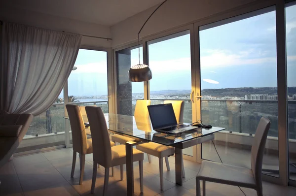 Modern interior with laptop — Stock Photo, Image