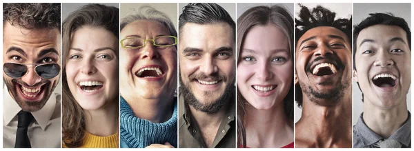 Collage von Menschen, die drinnen lachen — Stockfoto