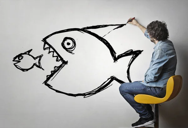 Man tekening vis — Stockfoto