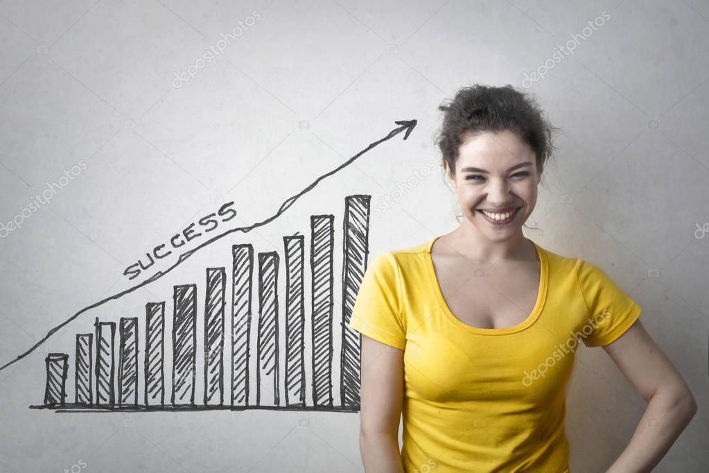 Woman in front of statistic