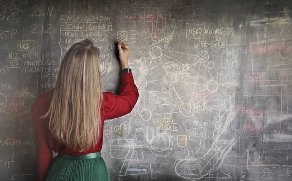 Girl Writing Blackboard — Stock Photo, Image