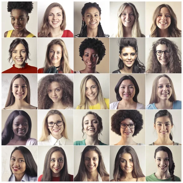 Collage Chicas Diversas Etnias Sonriendo — Foto de Stock