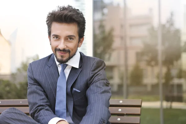 Portrait Businessman Sitting Bench — Stock Photo, Image