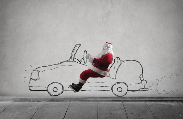 Santa Claus Jezdit Imaginární Tažené Stroje — Stock fotografie