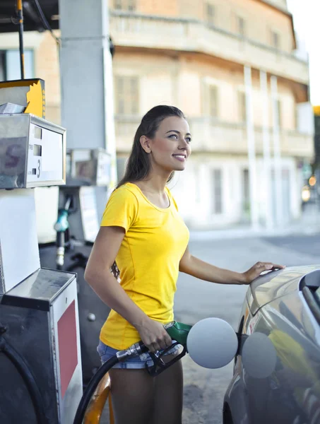 Happy Girl Getting Gas — Stock Photo, Image