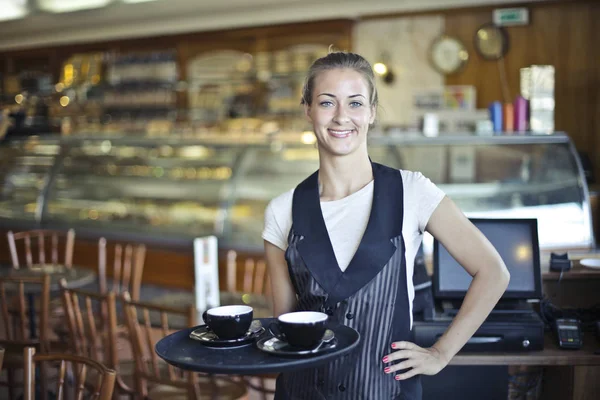 Kellnerin Bei Der Arbeit Einer Bar — Stockfoto