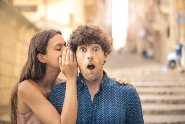 Girl Whispering Ear Boy — Stock Photo, Image