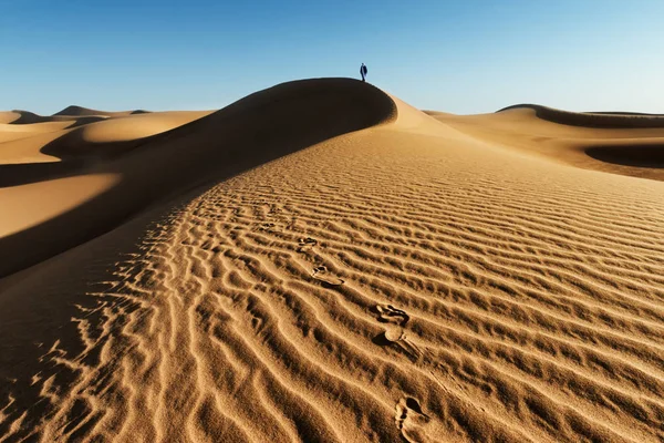 Türban ile Geleneksel giyimli Fas adam kadar kum dun yürür