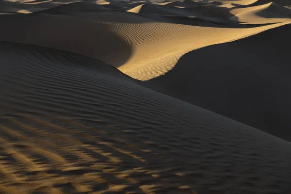 日没前の深い影を持つ抽象的な砂漠の砂丘 サハラ砂漠 マミッド モロッコ — ストック写真