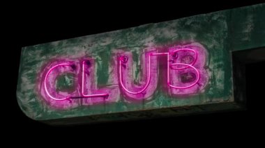 İzole edilmiş, yanıp sönen neon ışıklı neon levhası Bir gece kulübü için (Gece Kulübü)