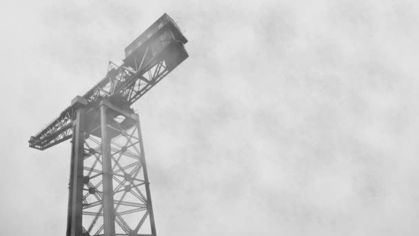 Fog Rolling Industrial Shipbuilding Crane Copy Space — Stock Video