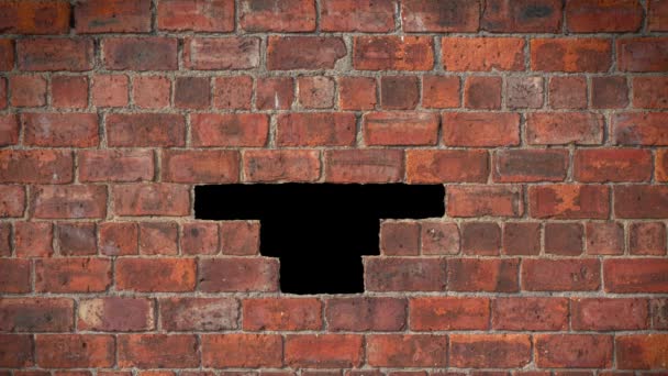 Animation Hole Appearing Brick Wall Copy Space — Stock Video