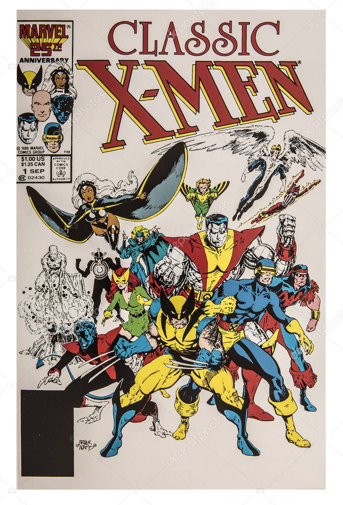 SWINDON, UK - DECEMBER 28, 2016: MARVEL 25 Anniversary X-Men Classic (1986 Classic X-Men) comic book on a White background