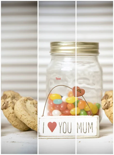 Ich liebe Deine Mutter mit Keksen und Bonbons — Stockfoto