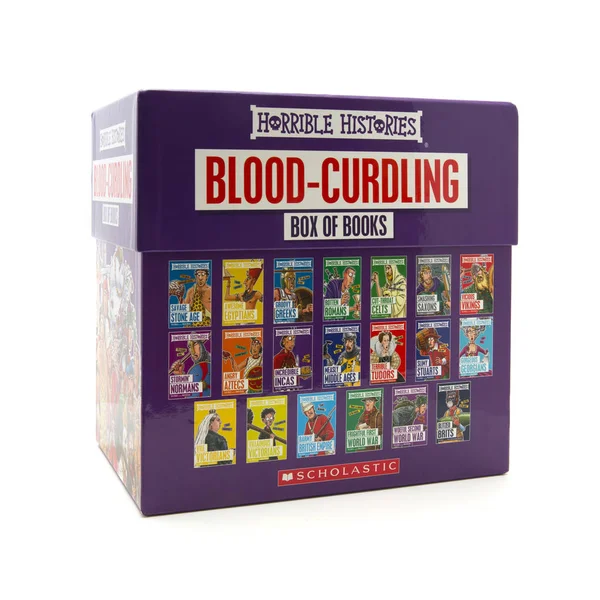 Box set of Horrible Histories books box set on a white background — Stock Photo, Image