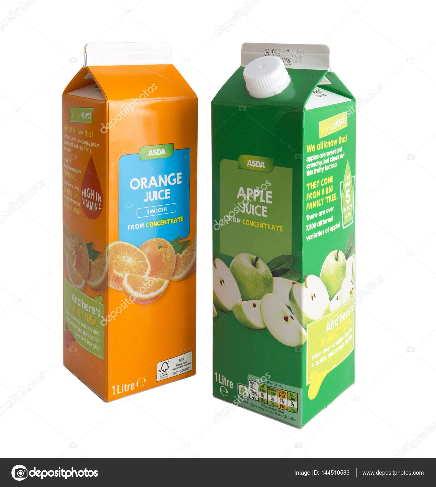 ASDA Orange og Apple Juice containere pa hvid baggrund Stockillustration af urbanbuzz 144510583