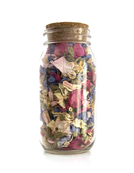 Colourful Potpourri in a jar on a white background — Stock Photo, Image