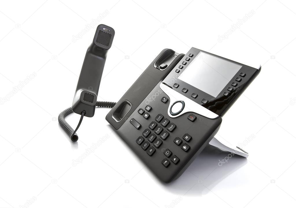 Modern Business Office IP Telephone with pen on a white background