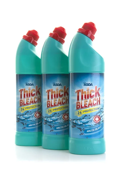 Three Bottles of ASDA Thick Arctic Blast Bleach — Stock Photo, Image