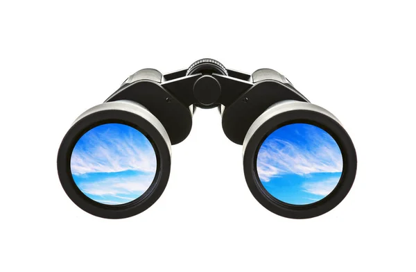 Pair of Binoculars with blue sky on a white background — Stock Photo, Image