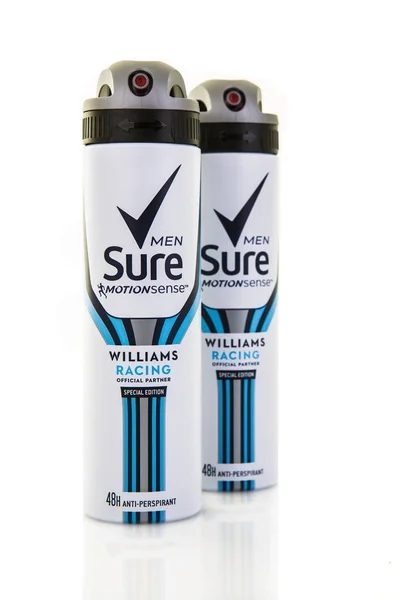 Dua Cans of Sure For Men Motion Sence Williams Racing 48 hr Anti Perspirant — Stok Foto