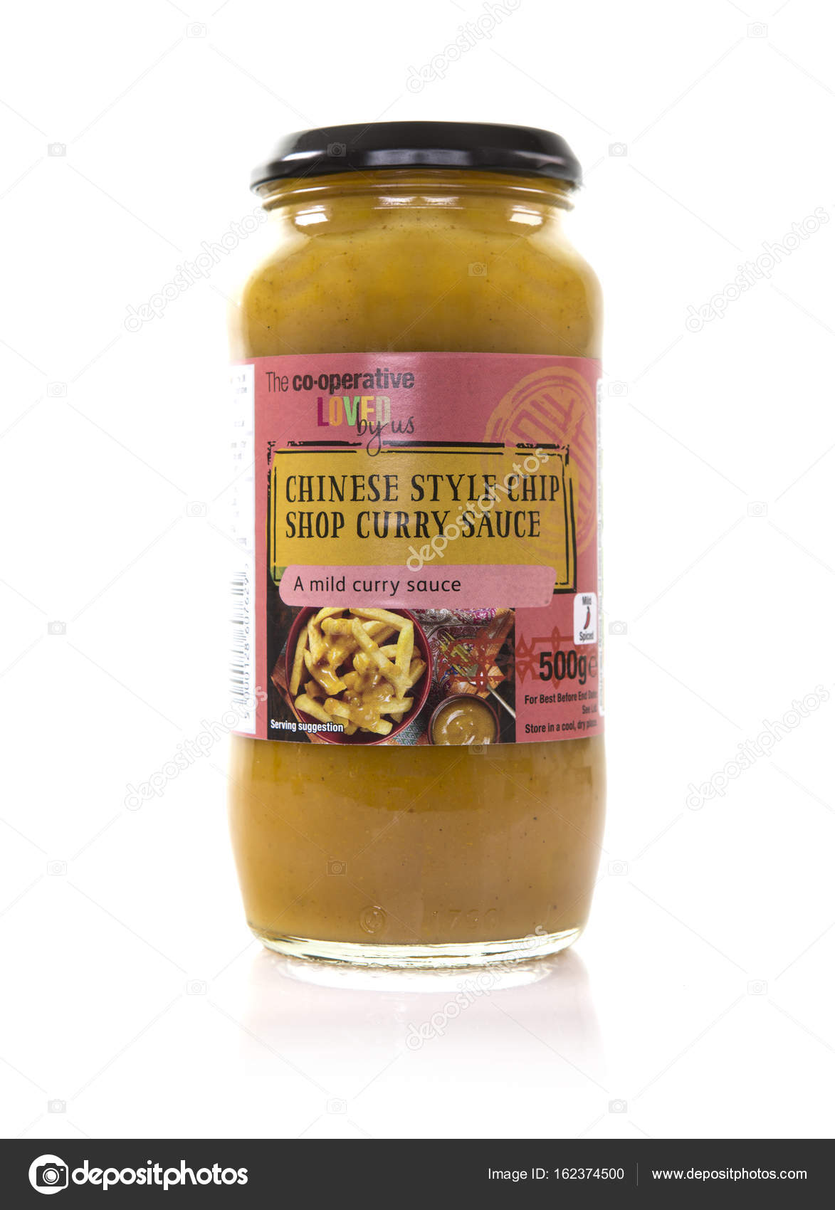 Jar of CoOp Chinese Style Chip Shop Curry Sauce on a White Background