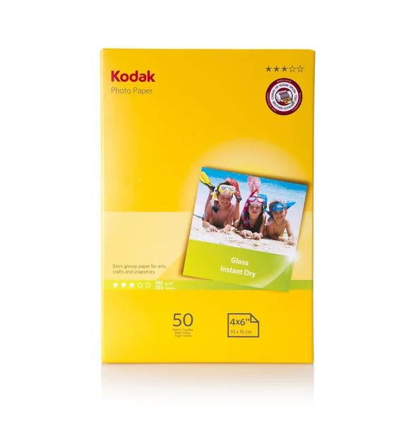 Opakowanie po Kodak 4 X 6 połysk Instant suchy papier fotograficzny na białym tle — Zdjęcie stockowe