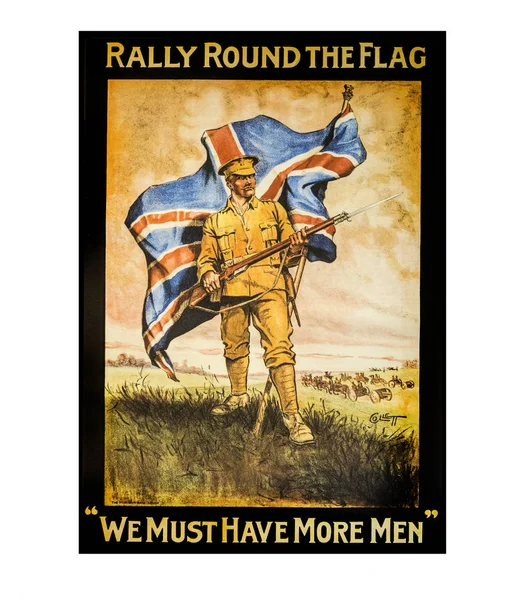 Radunatevi intorno alla bandiera. "Dobbiamo avere più uomini" - 1915 poster di reclutamento — Foto Stock