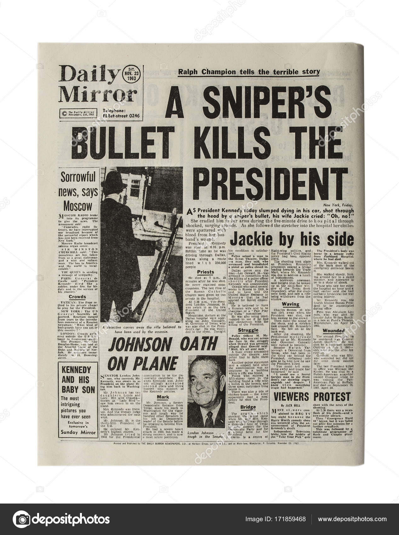 Humanistisk Henstilling Ulydighed Daily Mirror Newspaper Sat Nov 23 1963 President Kennedy Killed by a  Snipers Bullet – Stock Editorial Photo © urbanbuzz #171859468