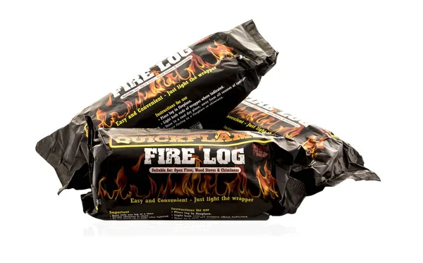 Quickflame Fire Log on a white background — Stock Photo, Image