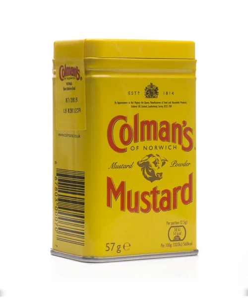 Swindon Regno Unito Marzo 2017 Tin Colmans Mustard Sfondo Bianco — Foto Stock
