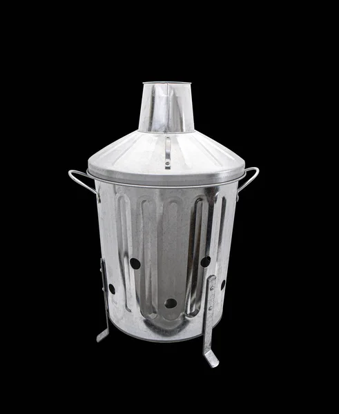 Galvanised Garden Incinerator Bin Black Background — Stock Photo, Image