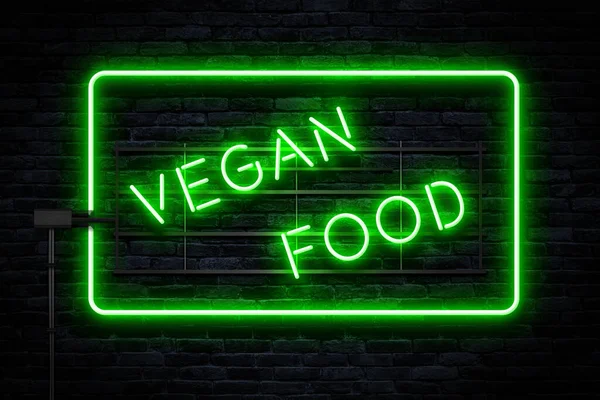 Vegan Food Neon Teken Donkere Muur — Stockfoto