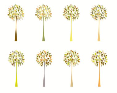 Sekiz ayrı renkli mevsimlik vektör ağacı