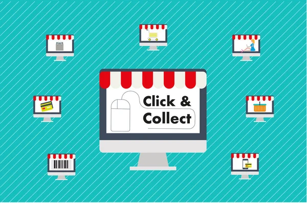 Click Collect Internet Shopping Consept — Stock Vector