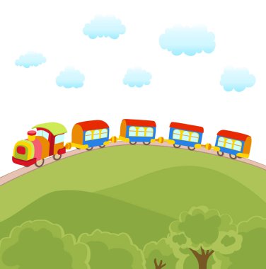 sevimli çizgi tren vektör çizim