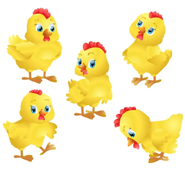 Набор милых мультяшных цыплят. Векторная иллюстрация — стоковый вектор