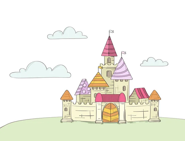 Мультфильм сказочный замок для детей, королевство сказок — стоковый вектор