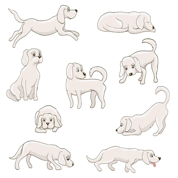 様々 なポーズのかわいい漫画の犬。ベクトル図 — ストックベクタ