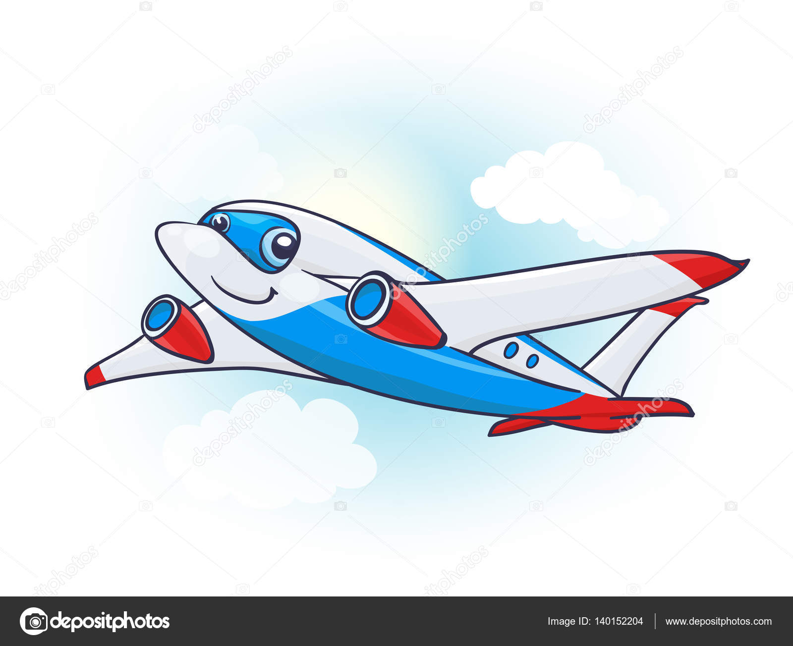 Cute Cartoon Plane Character in the Sky. vector — Stock Vector