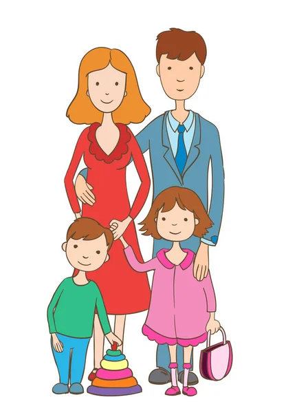 Cute cartoon happy family on white. vector — Stock Vector