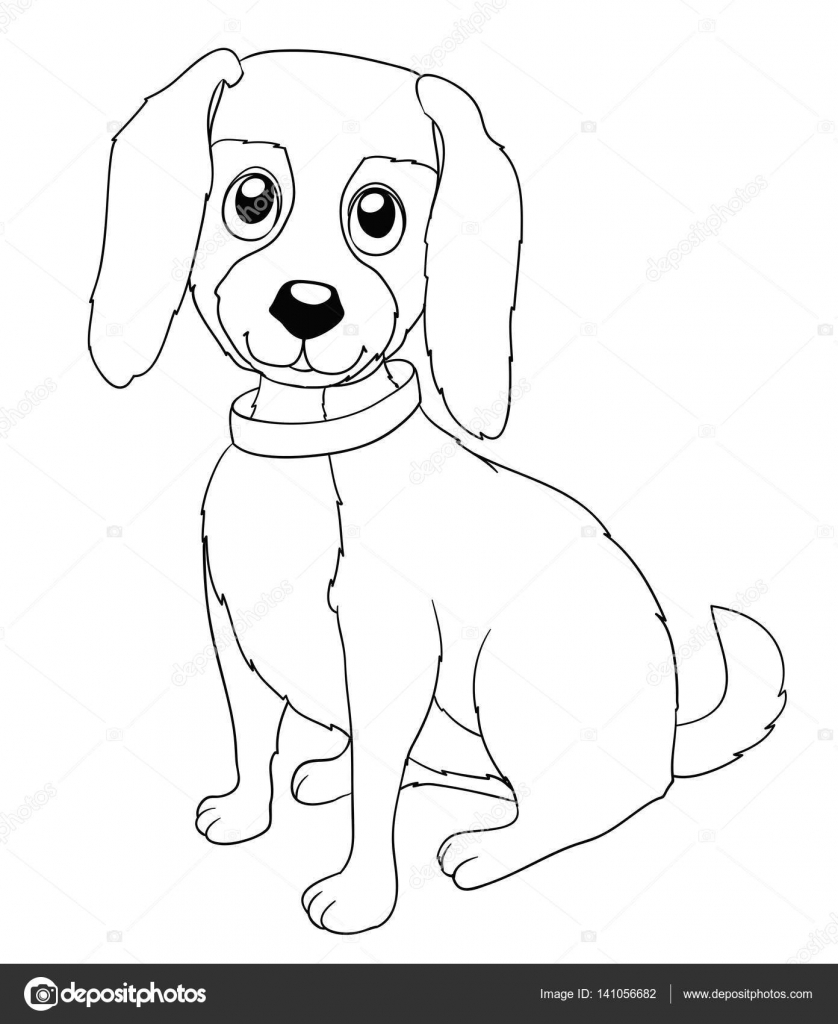 Schattige Cartoon Hondje Met Kraag Op Wit Kleurplaat Pagina Versie