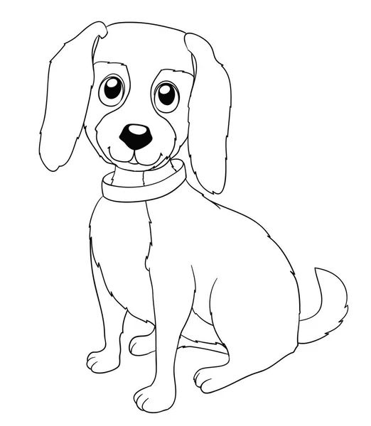 Cute cartoon doggy with collar on white. Coloring page version v — Stock Vector