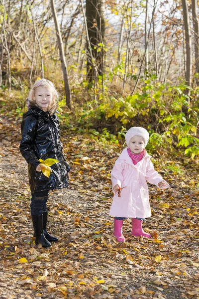 Little Girls Wearing Rubber Boots Autumnal Nature — Stock Photo, Image