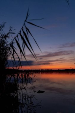 Güneş battıktan sonra Rezabinec Gölü, Kestrany, Çek Cumhuriyeti