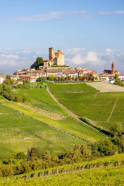 View of the village of Serralunga d 'Alba and the wonderful Langa — стоковое фото