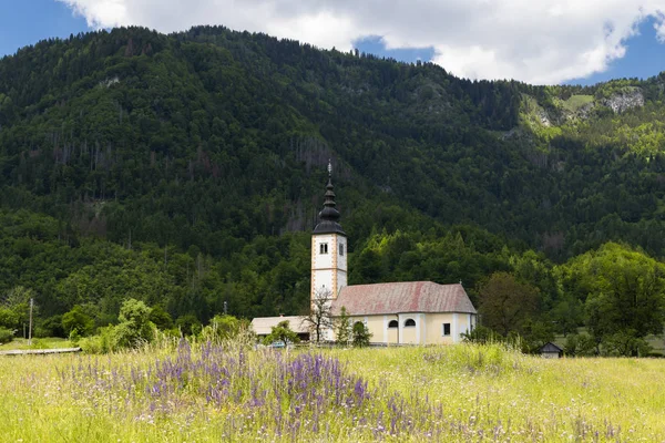 Kostel v Jerece u jezera Bohinj ve Slovinsku — Stock fotografie