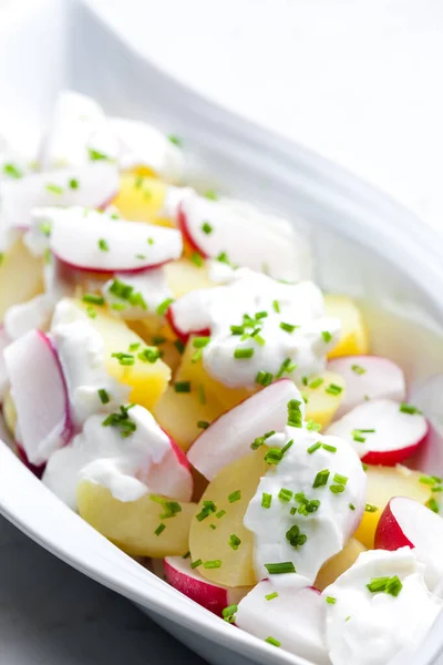 Salade Radis Aux Pommes Terre Printemps Avec Trempette Ail — Photo