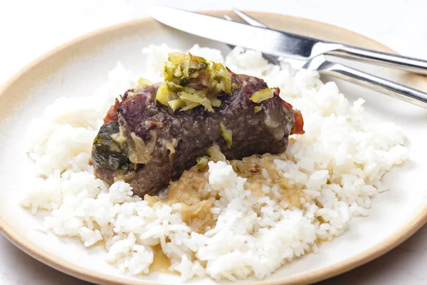 Rollos Carne Rellenos Con Arroz —  Fotos de Stock